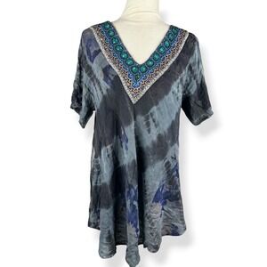 Greater‎ Good Tunic Top One Size Boho Beaded Hippie Indie Fairy Flowy Tie Dye